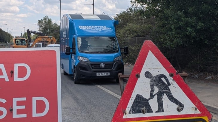 Community events - Sandy - parked outside of roadworks