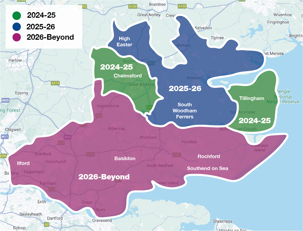 map showing where and when smart meters will be fitted in Essex